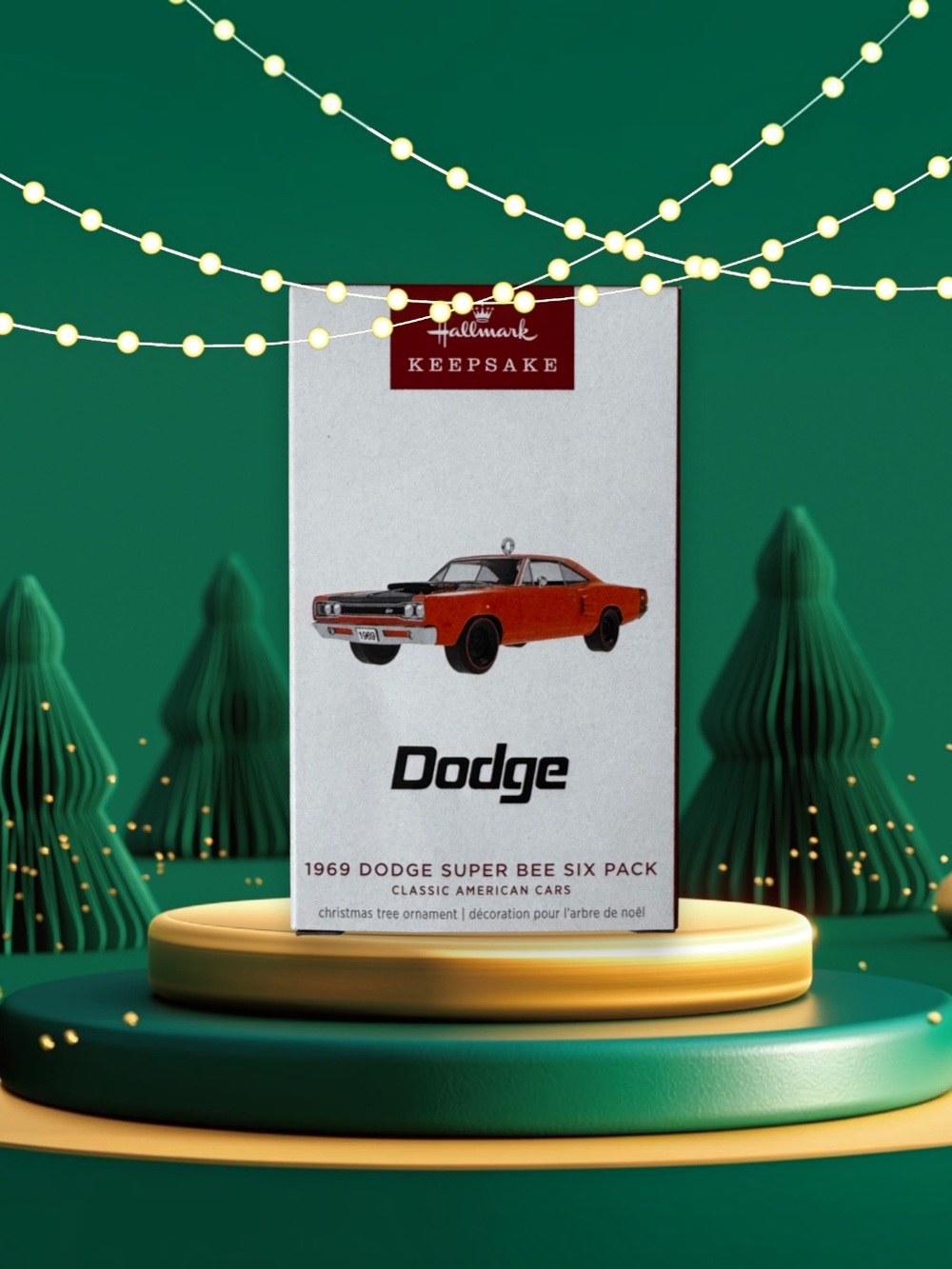 Hallmark 1969 Dodge Super Bee Six Pack Ornament Red Muscle Car Christmas Decor